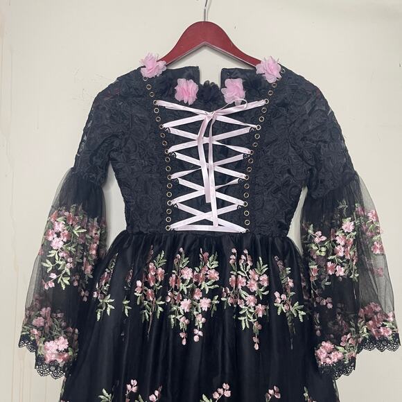 Chasing Fireflies black pink floral corset fairy dress sz 12 - Picture 7 of 8
